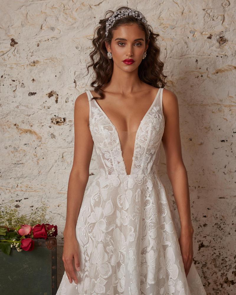 123239 a line floral lace wedding dress with tank straps3